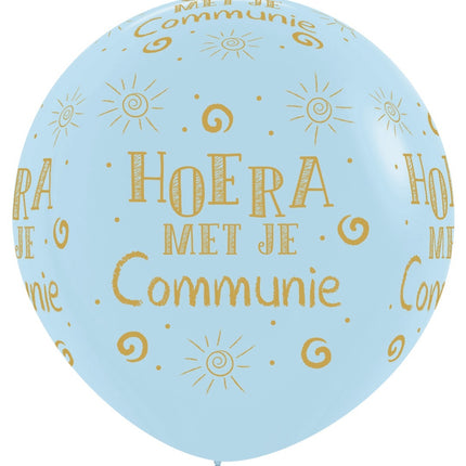 Balloner Hurra for din kommunion Pastel Matte Blue 91cm 2stk