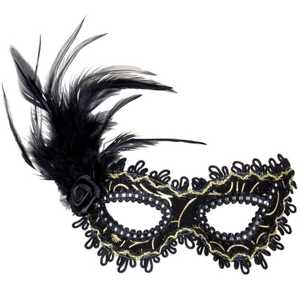 Øjenmaske med fjer, sort