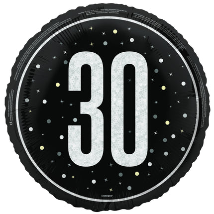 30 års heliumballon sort hvid tom 45 cm