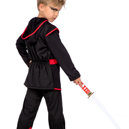 Ninja-kostume rød sort dreng