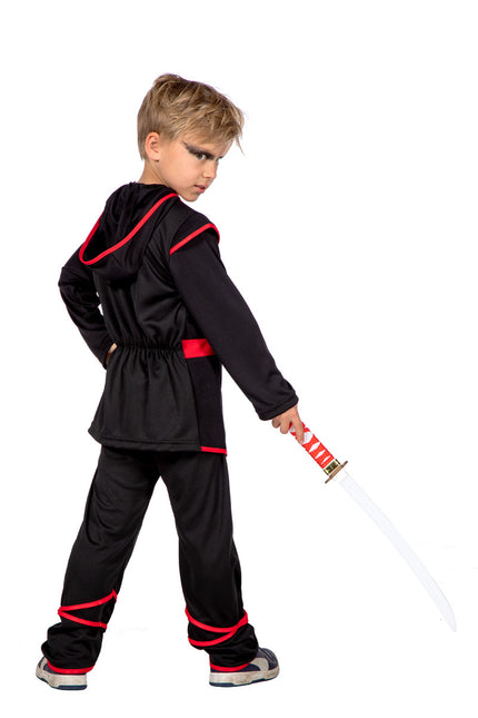 Ninja-kostume rød sort dreng