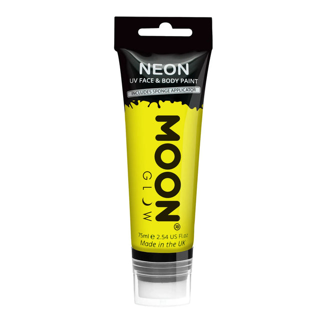 Moon Glow Neon UV Face Paint med svampapplikator Intense Yellow 75ml