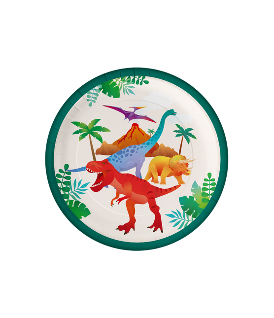 Dino-tallerkener farvede 23 cm 8 stk