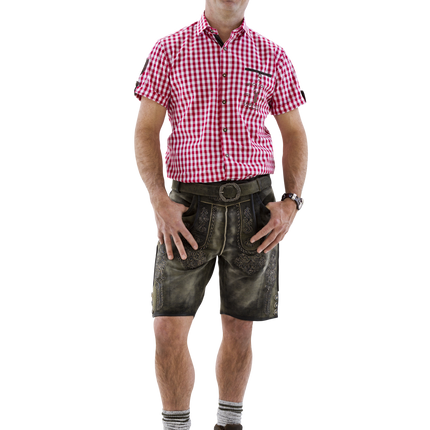 Rød hvid bluse kortærmet traditionel ternet til mænd