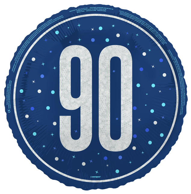 90 års heliumballon blå tom 45 cm