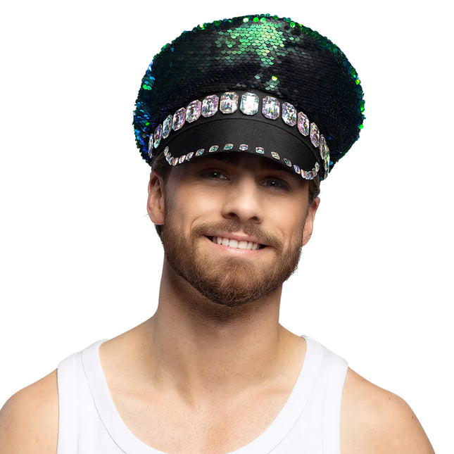 Hætte med farvede pailletter Vendbar