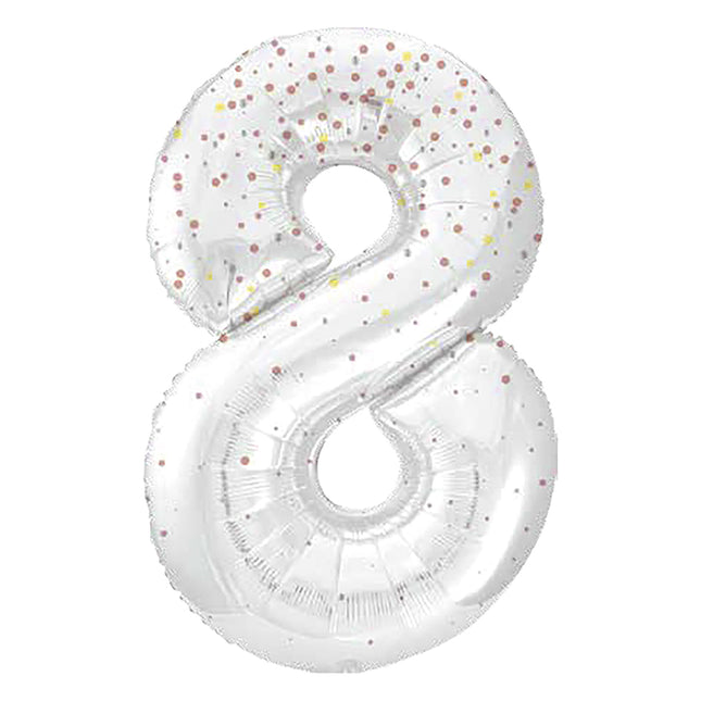 8 Jaar Cijfer Ballon Wit Stippen 86cm