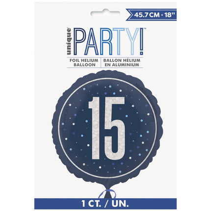 15 års heliumballon blå tom 45 cm