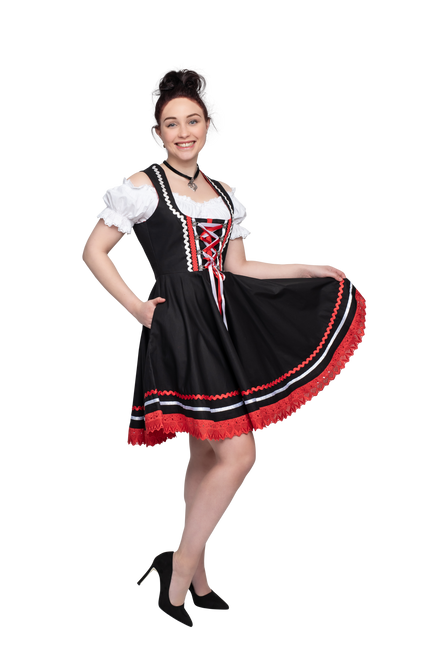 Oktoberfest Dirndl Kjole Oktoberfest Sort Rød Damer 2 Dele