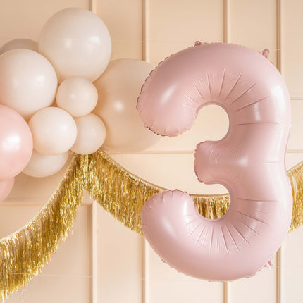3 års figurballon lyserød tom 72 cm