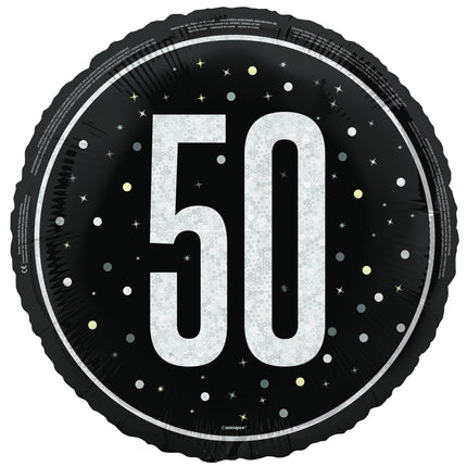 50 års heliumballon sort hvid tom 45 cm