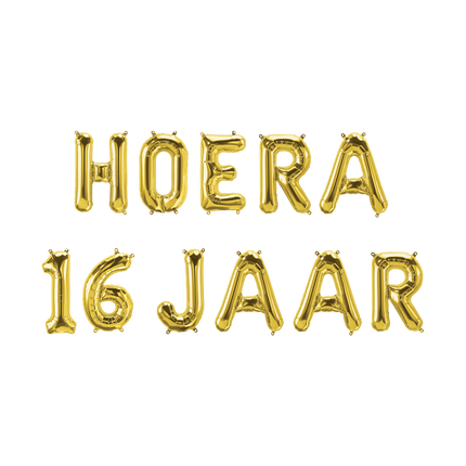 Guldballoner sæt 16 år Hurra 1,9 m