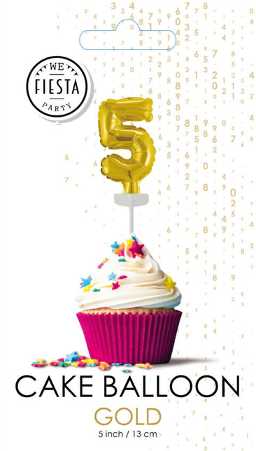 Guld kagetopper 5 år Folieballon 12,5 cm