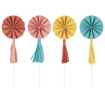 Farvede cupcake toppers Mini vifte med kvaster 8 stk