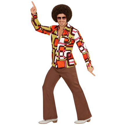 Disco 70S Bluse Grøn Orange Mænd