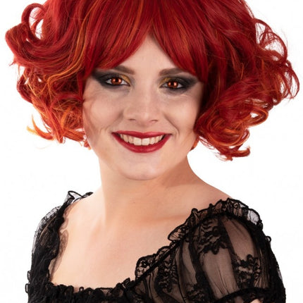 Paryk Arlene kort med krøller rød orange