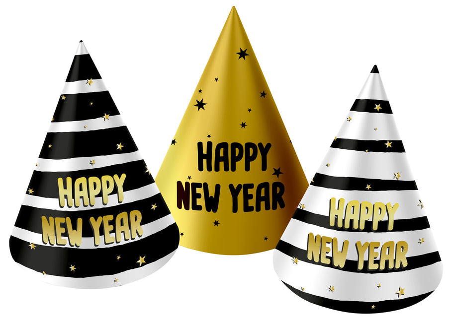 Feesthoedjes Happy New Year 10cm 6st