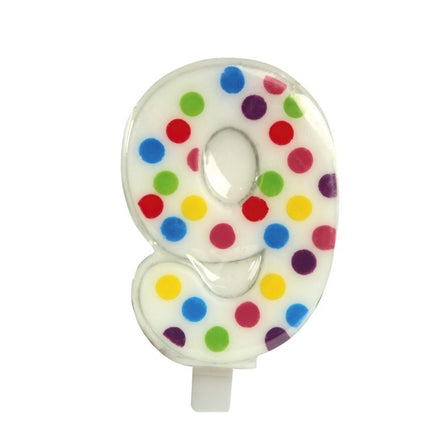 Stearinlys 9 år Konfetti 6,5 cm