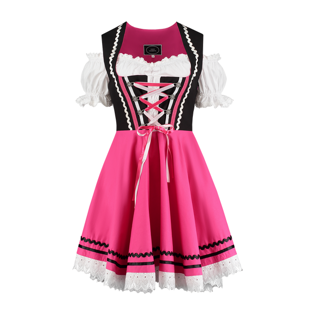Oktoberfest Dirndl Kjole Oktoberfest Sort Pink Damer 2 Dele