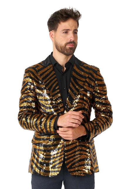 Gold Black Tiger Paillet Blazer Men <tc>OppoSuits</tc>