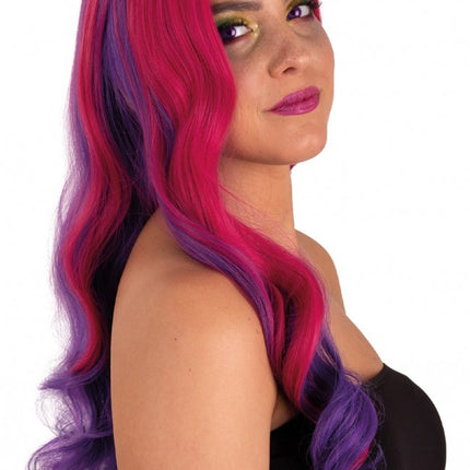 Paryk Selena Lang med krøller Pink til Lilla