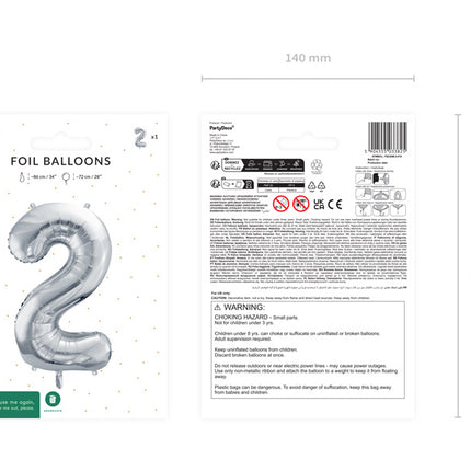 2 års figurballon sølv tom 72 cm