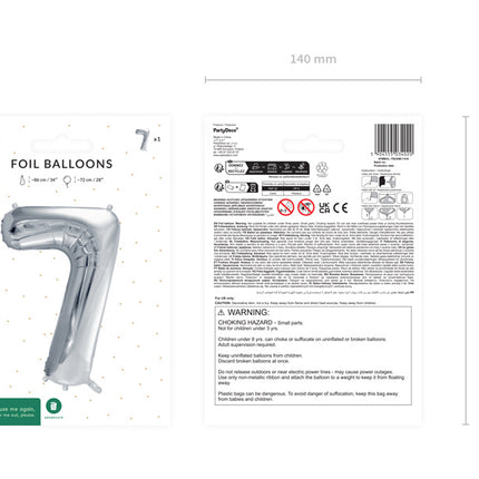 7 års figurballon sølv tom 72 cm