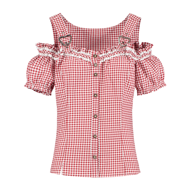 Rood Witte Blouse Dames Geruit Met Gespen