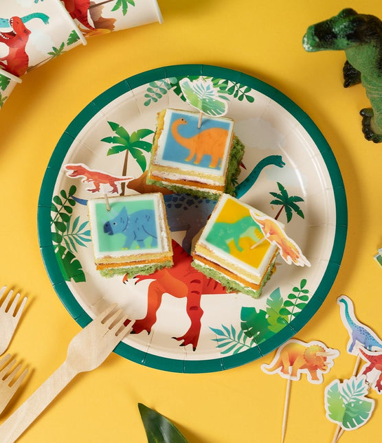 Dino-tallerkener farvede 23 cm 8 stk