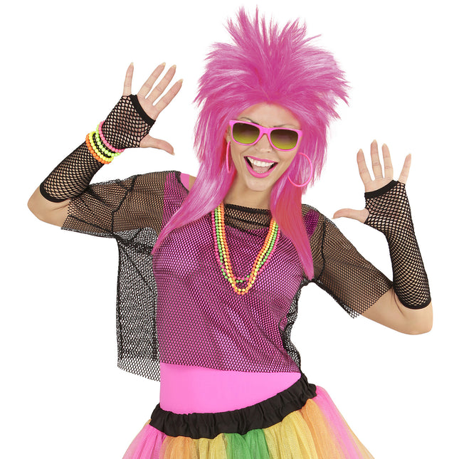 Sorte handsker Fingerless Fishnet Long