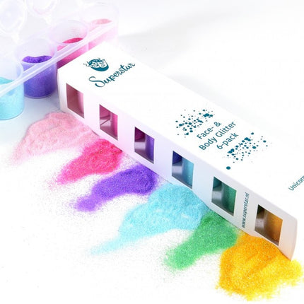 Farvet glitter Enhjørning Fin 6stk