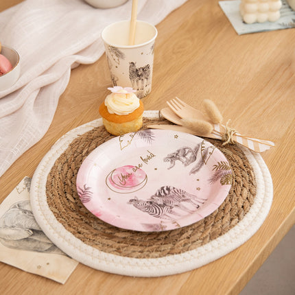 Fødselstallerkener Pink Safari 18cm 8stk