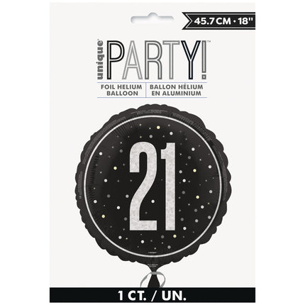 21 års heliumballon sort tom 45 cm
