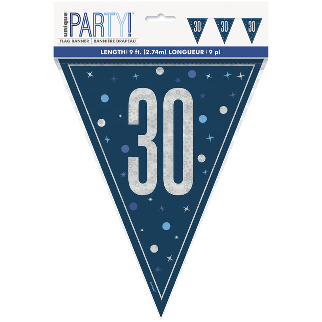 30 års guirlande blå 2,5 m