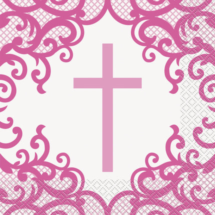 Servietter til dåbsfest lyserød 16 stk