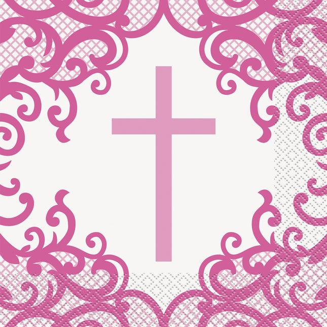 Servietter til dåbsfest lyserød 16 stk