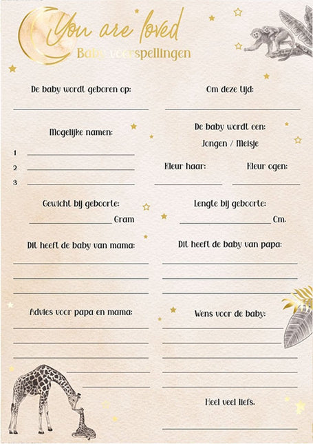 Safari forudsigelseskort nøgen 20stk