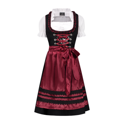 Sort Rød Dirndl Kjole Oktoberfest Damer Bordeaux
