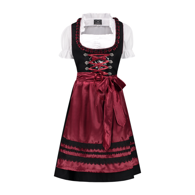 Sort Rød Dirndl Kjole Oktoberfest Damer Bordeaux