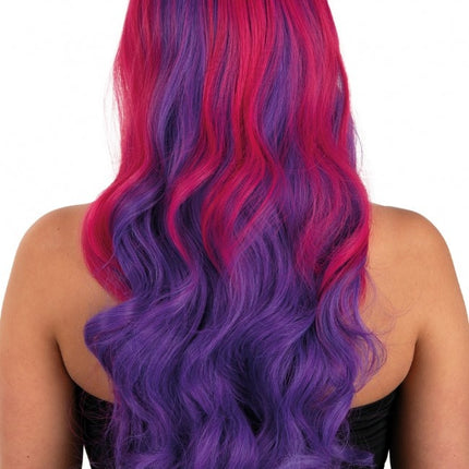 Paryk Selena Lang med krøller Pink til Lilla