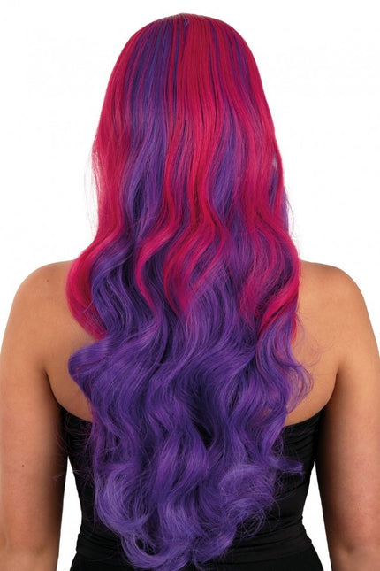 Paryk Selena Lang med krøller Pink til Lilla