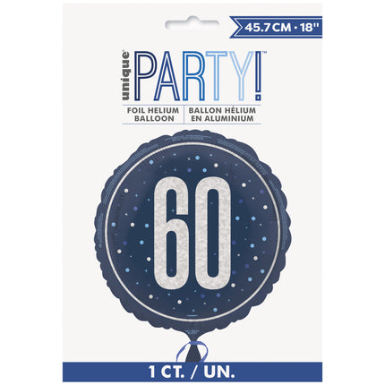 60 års heliumballon blå tom 45 cm