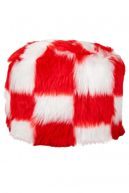 Pelshue rød hvid blokeret