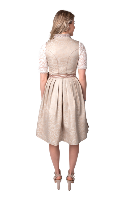 Pink White Creme Dirndl Dress Oktoberfest Women Jaquard