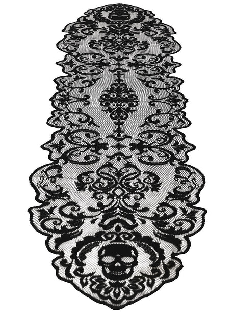 Sort Halloween-borddug med blonder 180 cm