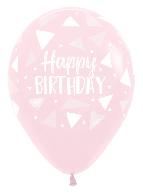 Balloner Happy Birthday Triangles Pink Mix 30cm 25stk