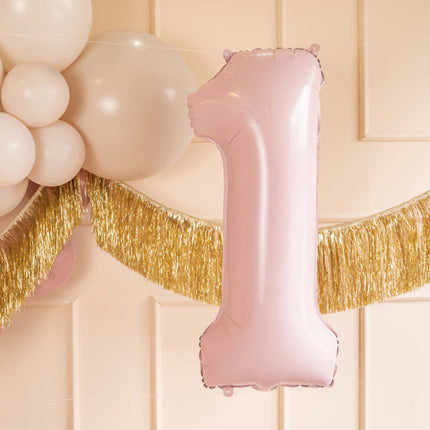 1 års figurballon lyserød tom 72 cm