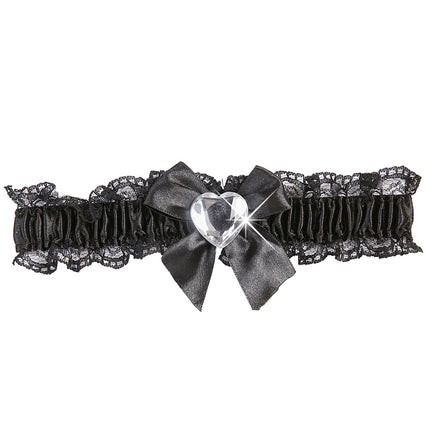 Sorte strømpebånd med diamanthjerte