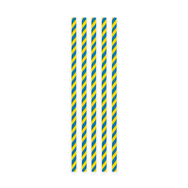 Blå gule sugerør af pap 20 stk