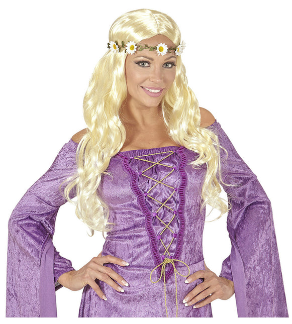 Hippie 60S paryk blond med blomstret hårbånd